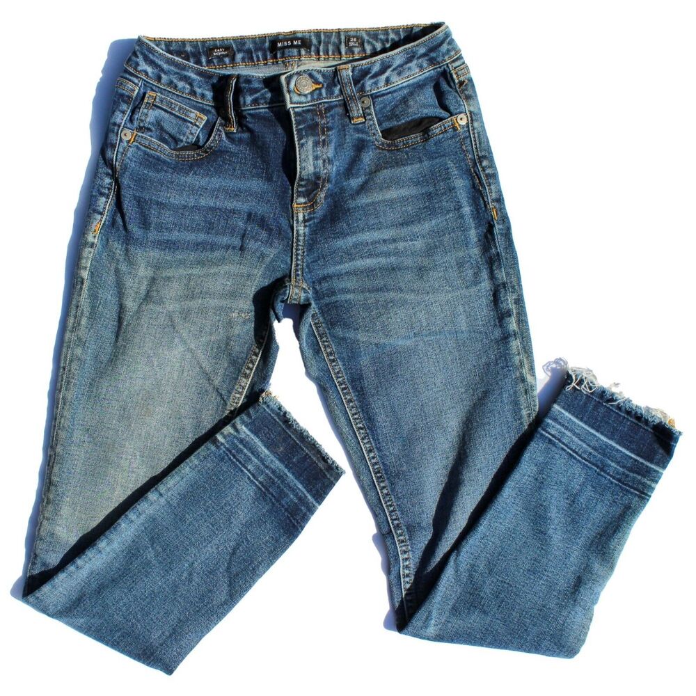 Miss Me Easy Skinny Ankle Skinny Jeans Size 26 Distressed Frayed Hem Medium Wash